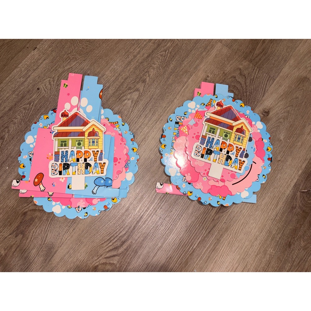 Happy Birthday Party Cupcake holder Set Pink Blue House Bluey Theme 2 Pack